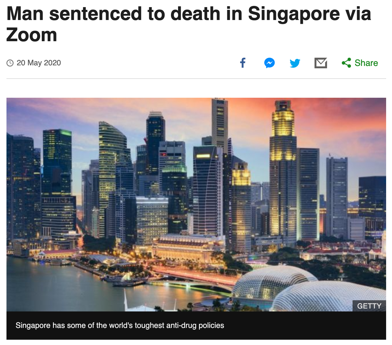Man sentenced to death in Singapore via Zoom - Singapore has some of the world's toughest anti-drug policies