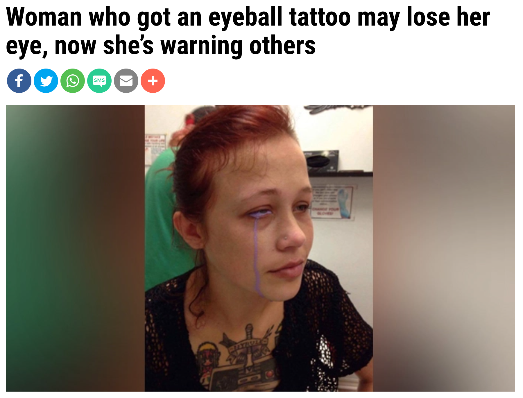 Woman who got an eyeball tattoo may lose her eye, now she's warning others