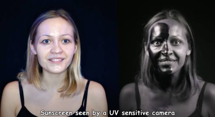 girl - Sunscreen seen by a Uv sensitive camera