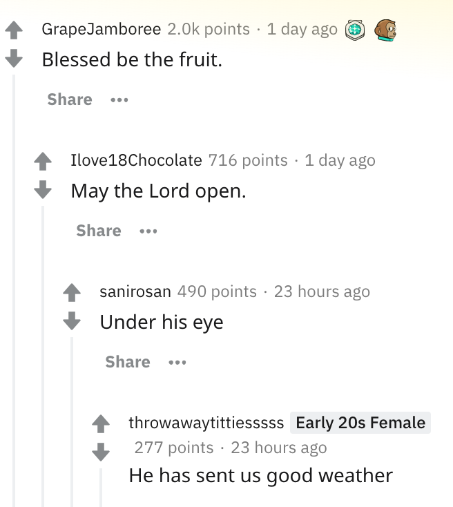 Blessed be the fruit. - May the Lord open. - Under his eye - He has sent us good weather