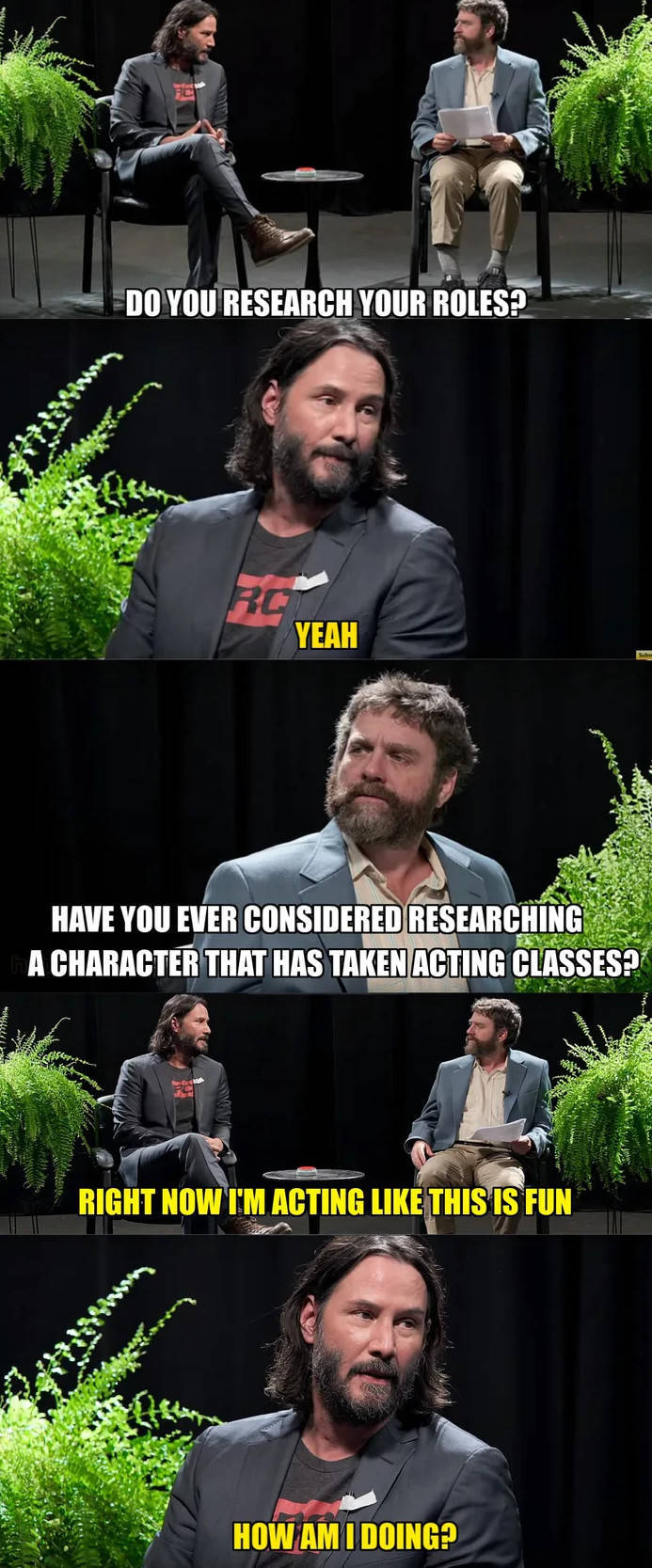 zach galifianakis keanu reeves - Do You Research Your Roles? Nie Rc Yeah Have You Ever Considered Researching A Character That Has Taken Acting Classes? Right Now I'M Acting This Is Fun How Am I Doing?