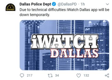 pattern - Dallas Police Dept . th Bed Due to technical difficulties iWatch Dallas app will be down temporarily. iWATCH Dallas 217 t. 34 132