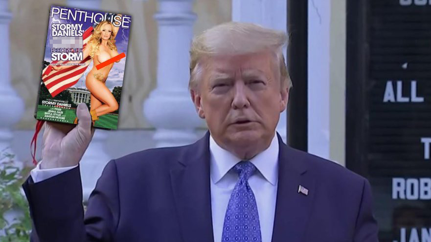 trump holding a bible meme - Penthouse Stormy. Daniels Cum Before the Storm