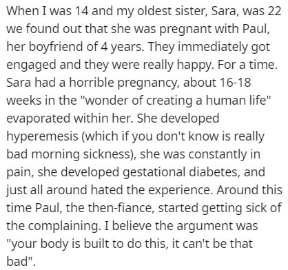 depression paragraphs - When I was 14 and my oldest sister, Sara, was 22 we found out that she was pregnant with Paul, her boyfriend of 4 years. They immediately got engaged and they were really happy. For a time. Sara had a horrible pregnancy, about 1618