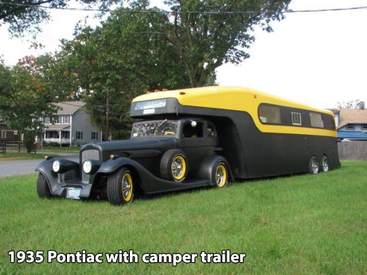 rat rod rv - 1935 Pontiac with camper trailer