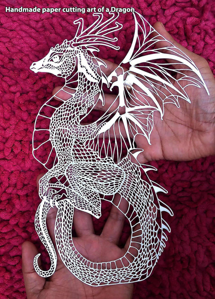 art - Handmade paper cutting art of a Dragon V