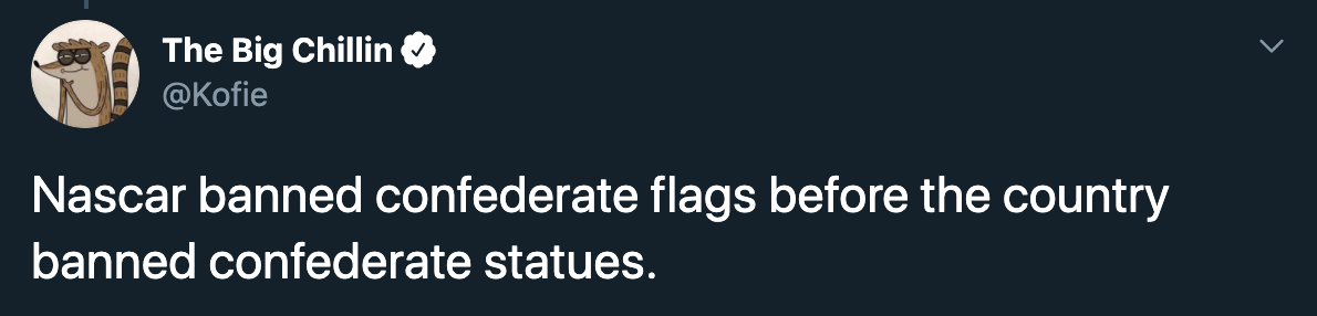 Nascar banned confederate flags before the country banned confederate statues.
