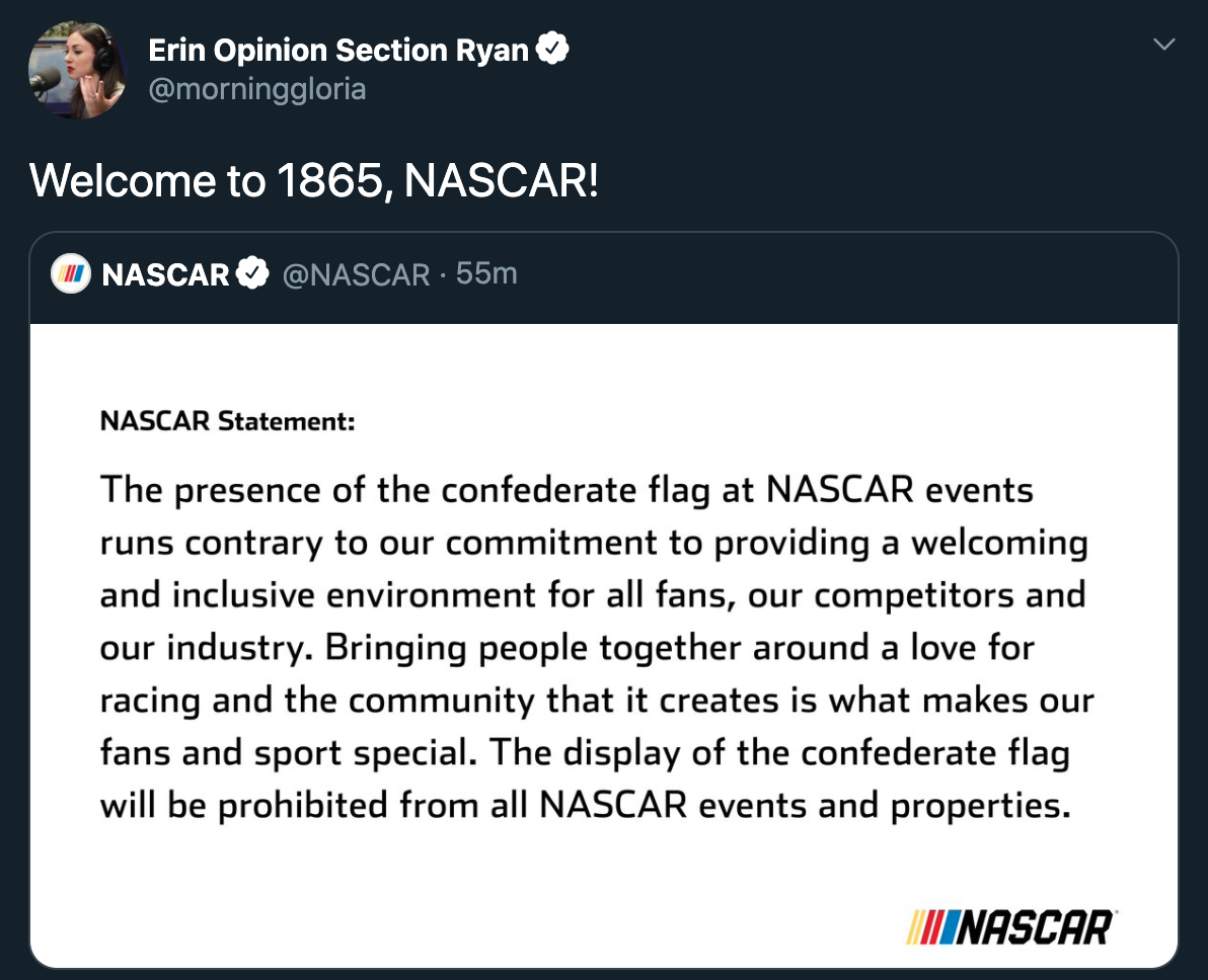 Welcome to 1865, Nascar!