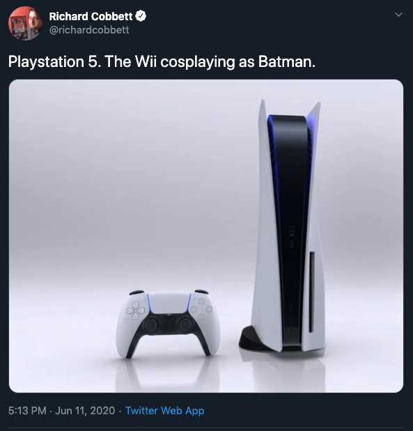 Funny PS5 Memes - output device - Richard Cobbett Playstation 5. The Wii cosplaying as Batman. Twitter Web App