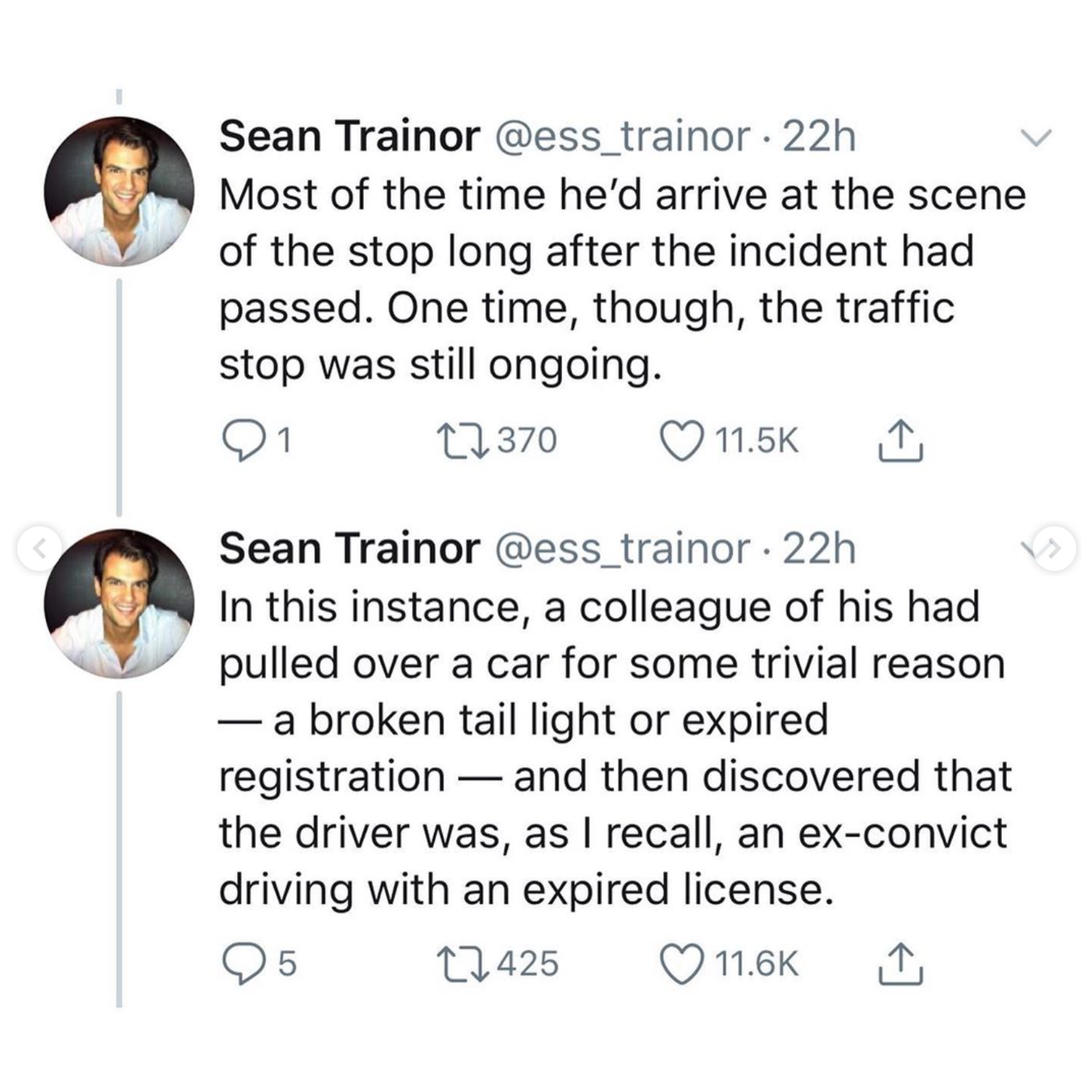 body jewelry - Sean Trainor 22h Most of the time he'd arrive at the scene of the stop long after the incident had passed. One time, though, the traffic stop was still ongoing. 22370 1 1 Sean Trainor . 22h In this instance, a colleague of his had pulled ov