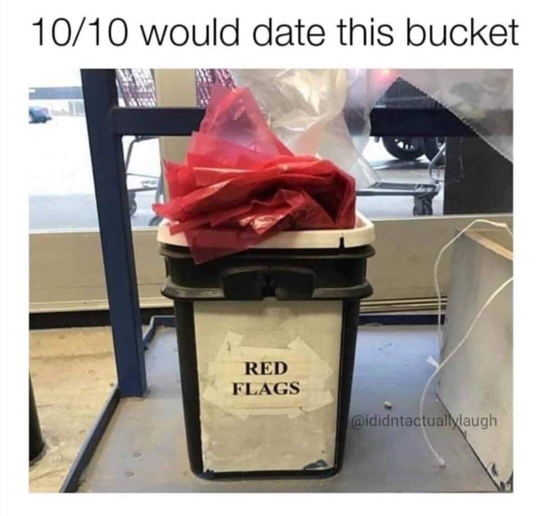 date red flags meme - 1010 would date this bucket Red Flags