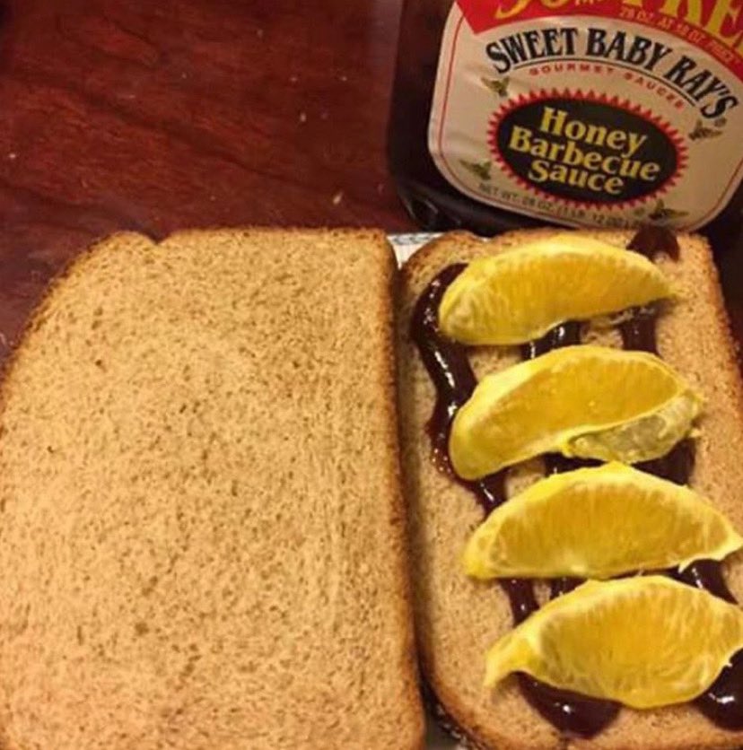 Sweet Baby Ray'S Honey Barbecue Sauce with orange segments sandwich