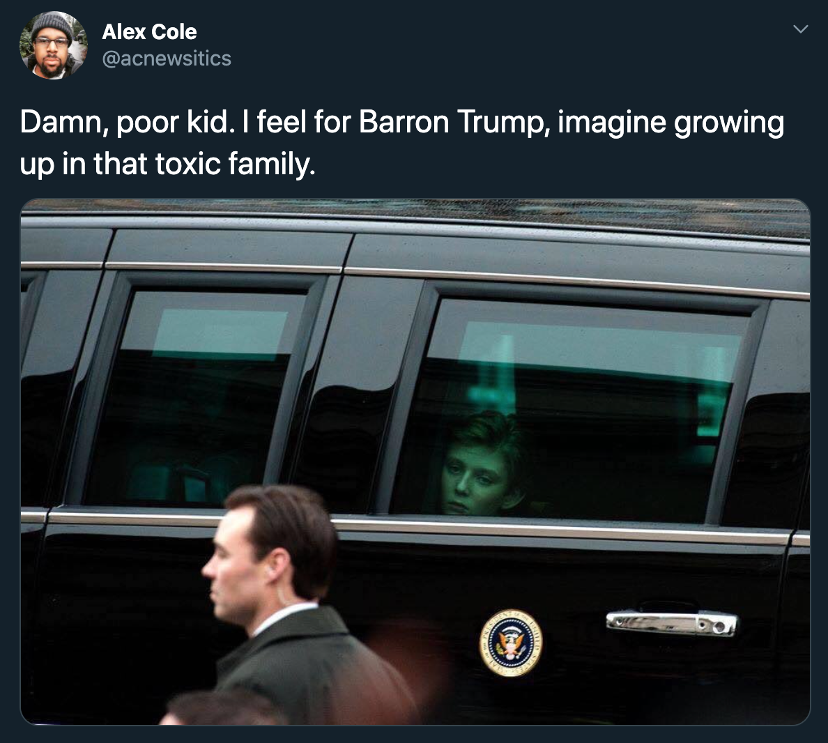 Damn, poor kid. I feel for Barron Trump, imagine growing up in that toxic family.