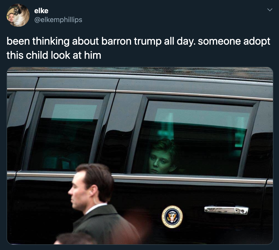 been thinking about barron trump all day. someone adopt this child look at him