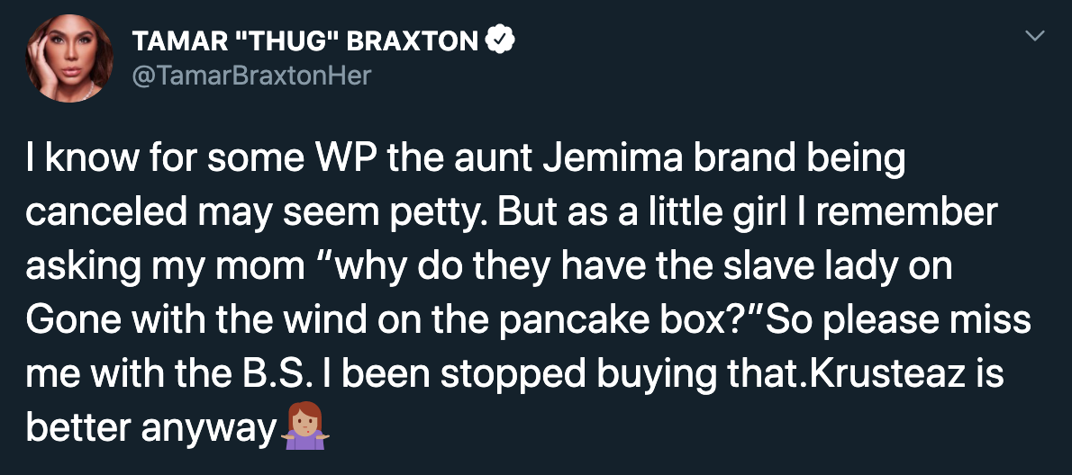 I know for some Wp the aunt Jemima brand being canceled may seem petty. But as a little girl I remember asking my mom