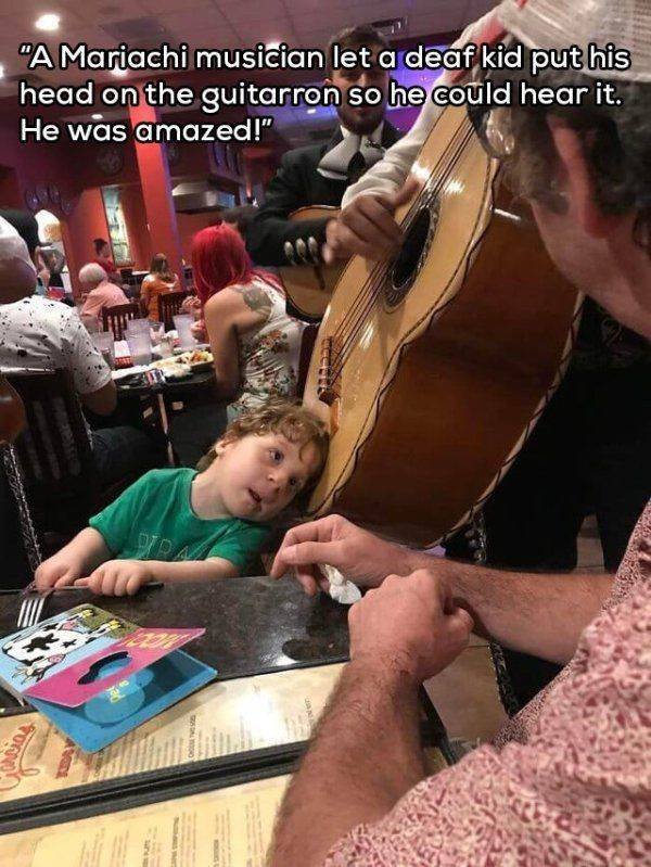 guitarron memes - "A Mariachi musician let a deaf kid put his head on the guitarron so he could hear it. He was amazed!"