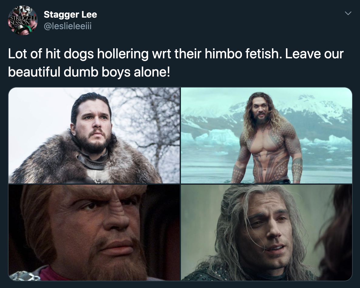 Lot of hit dogs hollering wrt their himbo fetish. Leave our beautiful dumb boys alone!