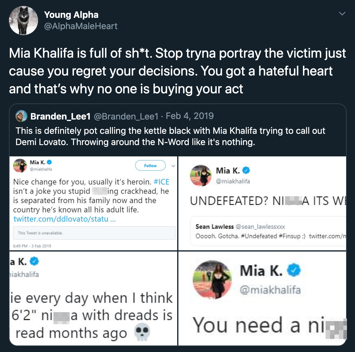 Mia Khalifa is full of shit. Stop tryna portray the victim just cause you regret your decisions. You got a hateful heart and that's why no one is buying your act Branden_Lee1 This is definitely pot calling the kettle black with Mia Khalifa…
