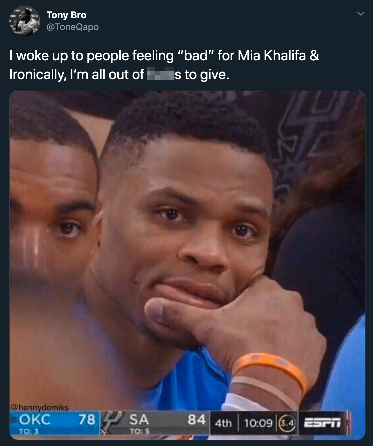 I woke up to people feeling "bad" for Mia Khalifa & Ironically, I'm all out of fucks to give.