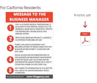 Print this.pdf Pdf For California Residents Message To The Business Manager Only A Licensed Medical Professionalis Qualified To Give Medical Advice Such As Wearing A Mask Which Negatively Affects The Respiratory, Neurological And Immune System Practicing…