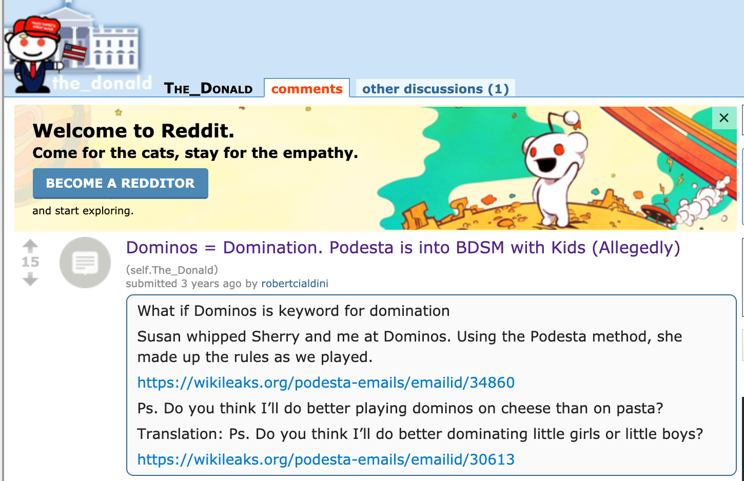 THE_DONALD - Dominos Domination. Podesta is into Bdsm with Kids Allegedly self.