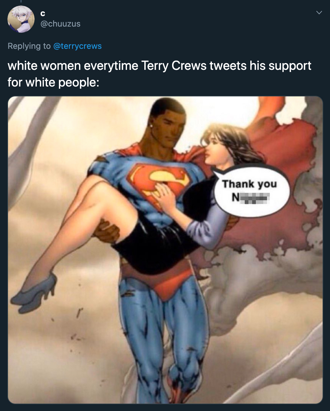 black superman lois lane - white women every time Terry Crews tweets his support for white people Thank you N