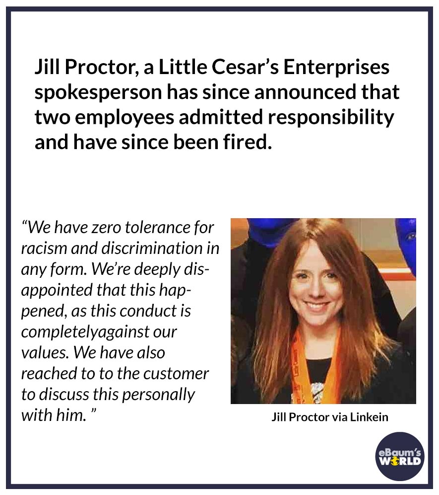 vectone services - Jill Proctor, a Little Cesar's Enterprises spokesperson has since announced that two employees admitted responsibility and have since been fired.