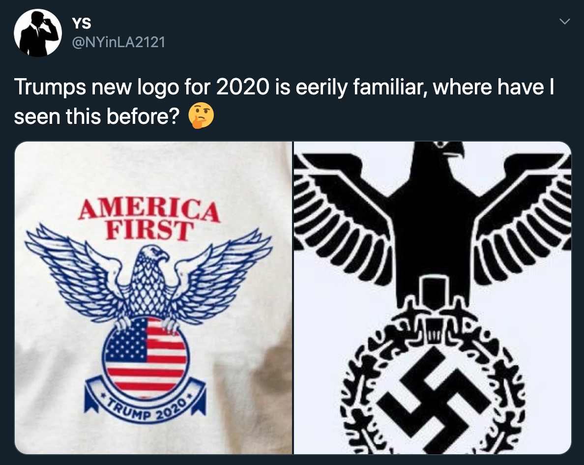 Trumps new logo for 2020 is eerily familiar, where have seen this before? America First Trump 2020