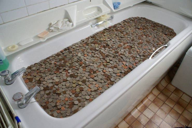 bathroom with money