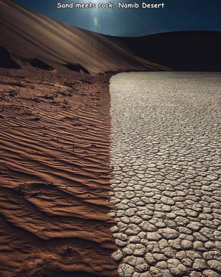 dried out lake - Sand meets rock, Namib Desert