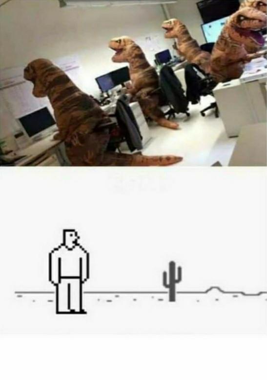 meanwhile in a parallel universe - dinosaurs playing game with human computer player
