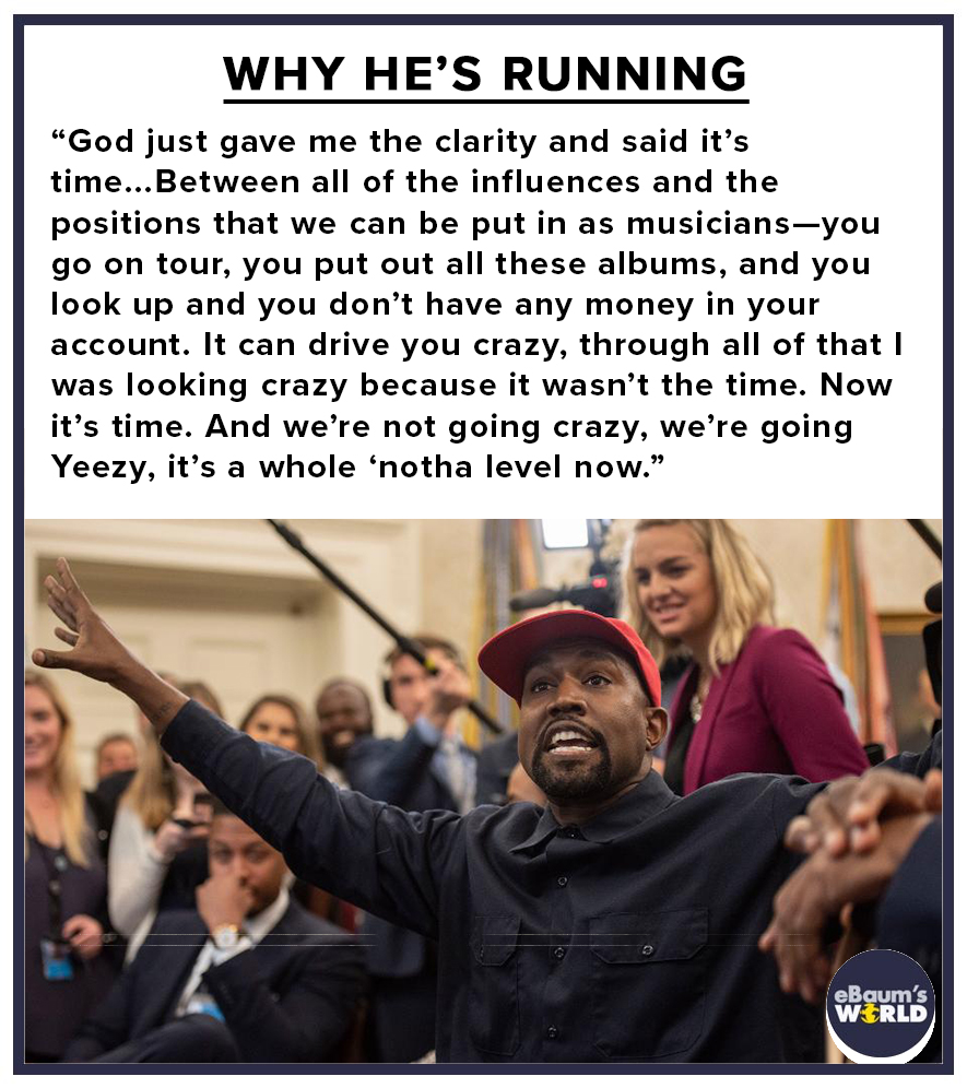 Kanye West - Why He'S Running "God just gave me the clarity and said it's time...Between all of the influences and the positions that we can be put in as musiciansyou go on tour, you put out all these albums, and you look up and you don't have any money i