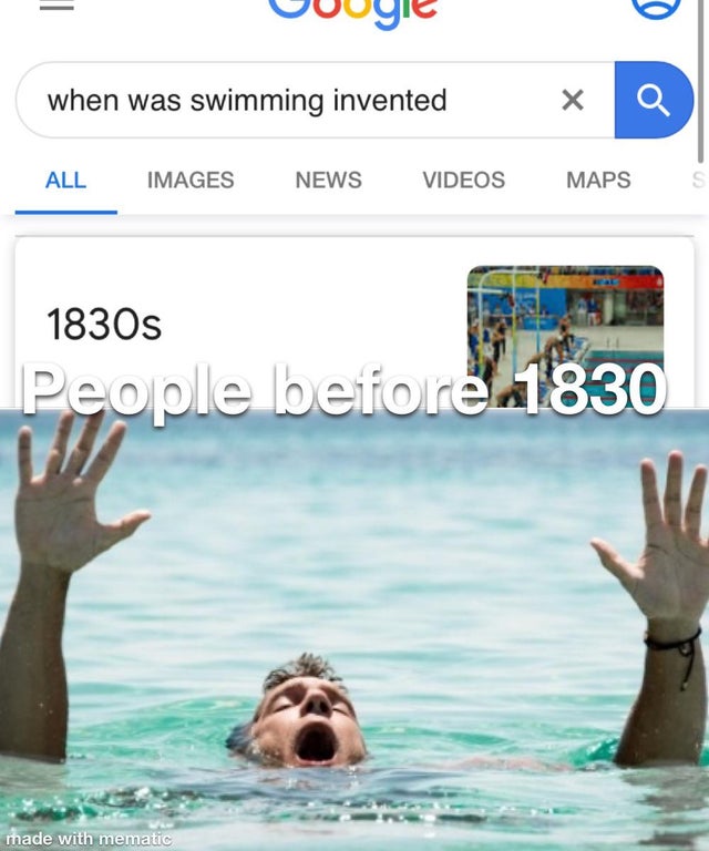 drowning in water - when was swimming invented 1830s -  People before 1830