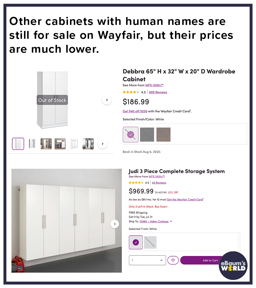 wayfair conspiracy theory - web page - Other cabinets with human names are still for sale on Wayfair, but their prices are much lower. Debbra 65