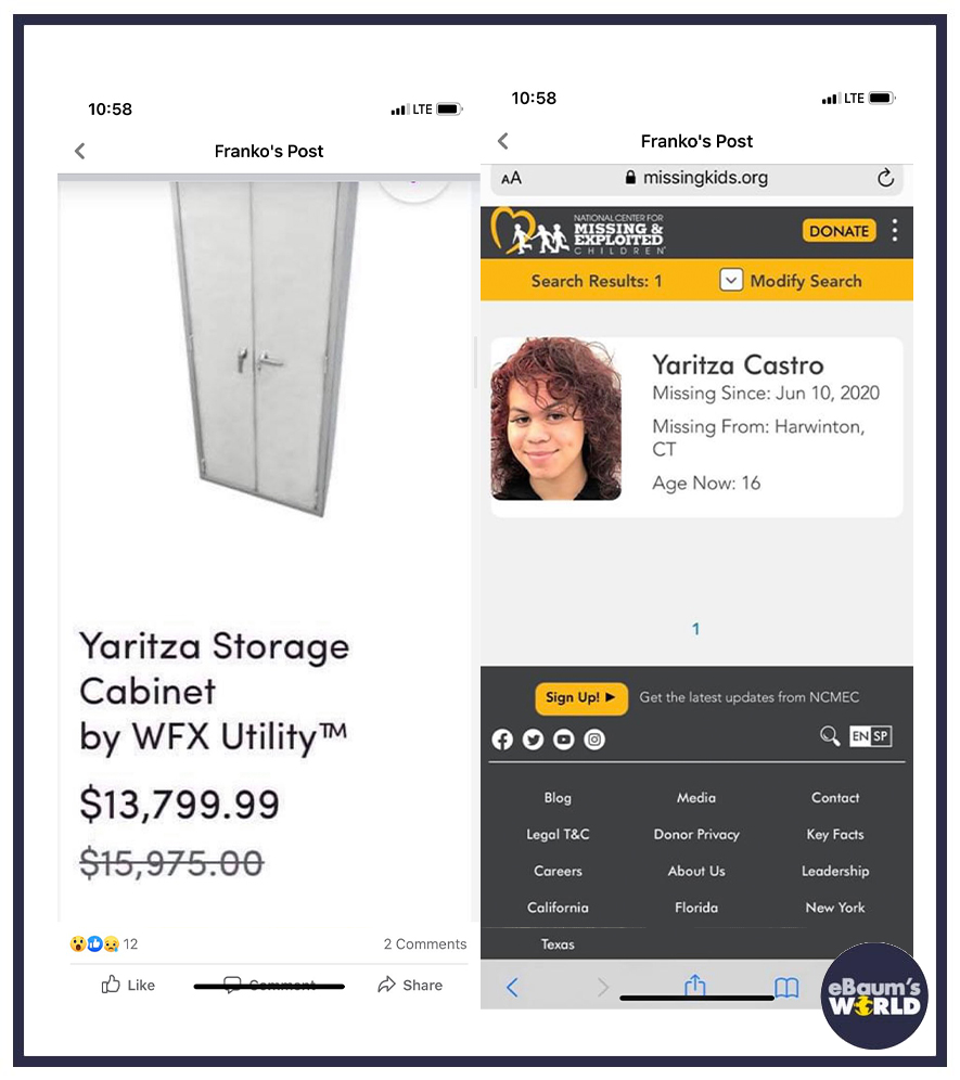 wayfair conspiracy theory - web page - l Lte Lte Franko's Post