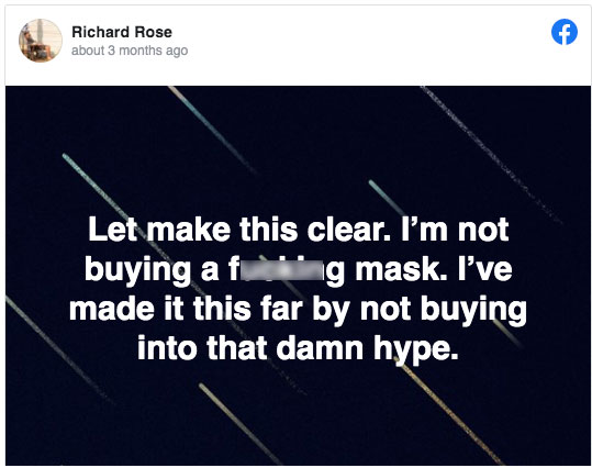 Richard Rose - presentation - Richard Rose about 3 months ago f Let make this clear. I'm not buying a fig mask. I've made it this far by not buying into that damn hype.