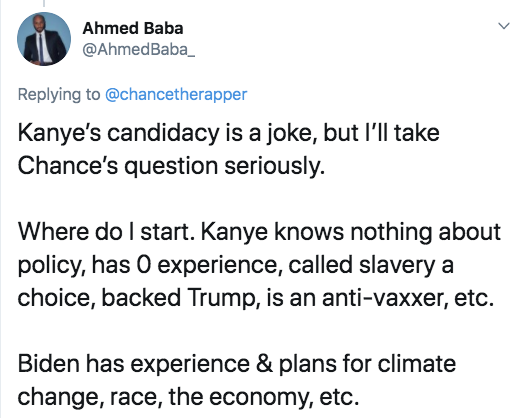 Chance The Rapper Asks Twitter Why Biden Would Be Better Than Trump, and He Gets Answers