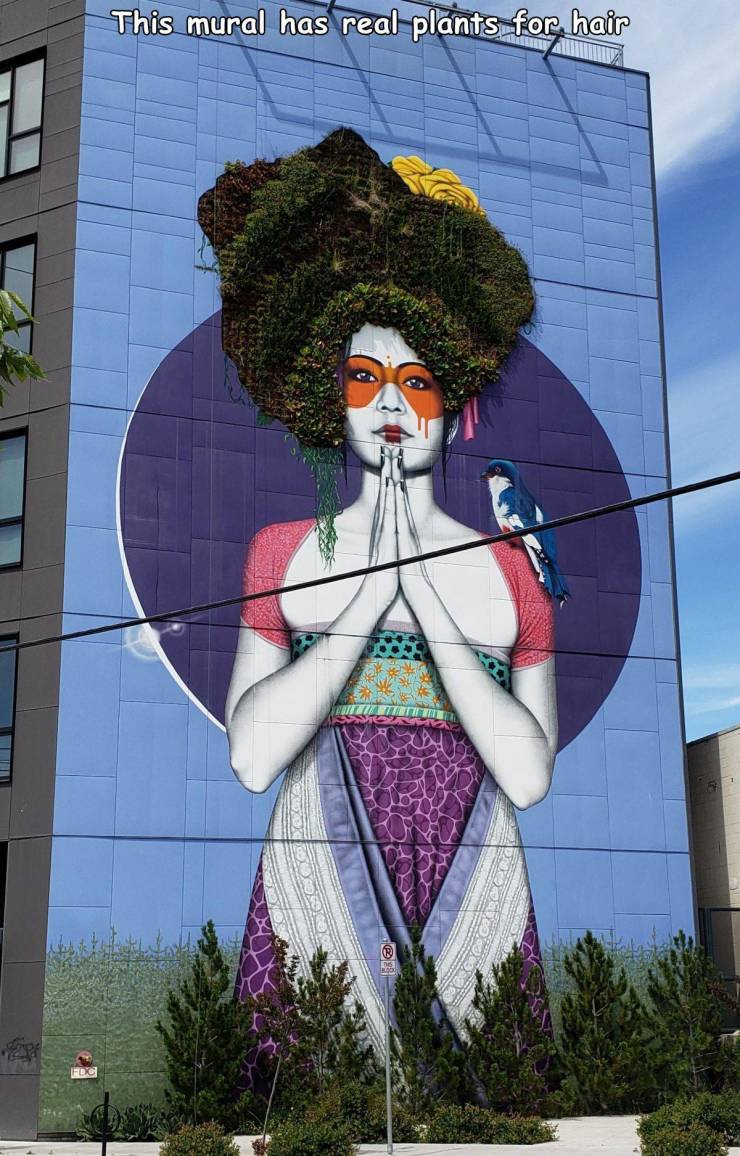 Portland - This mural has real plants for hair