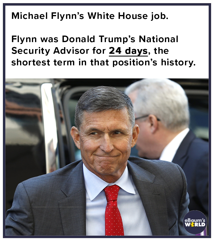michael flynn - Michael Flynn's White House job. Flynn was Donald Trump's National Security Advisor for 24 days, the shortest term in that position's history. eBaum's Wrld