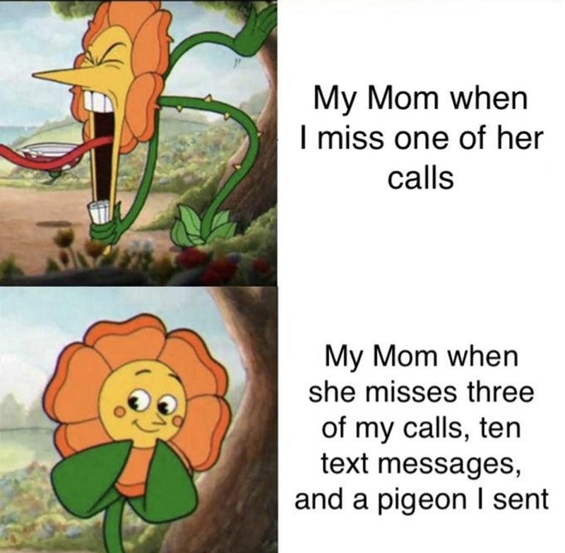 a funny dank meme about your mom getting mad when you miss her calls but not when she misses yours