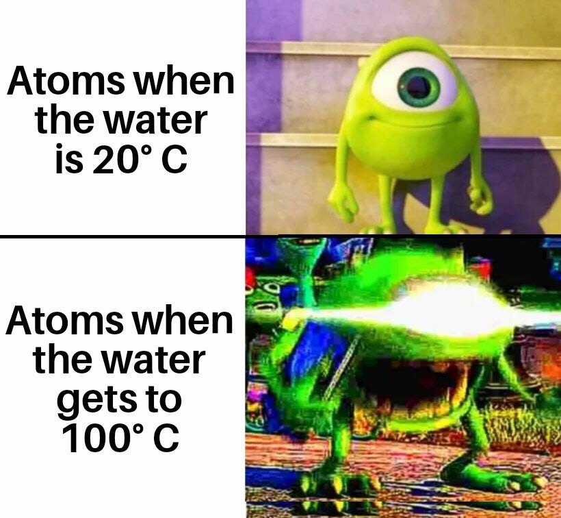 deep fried mike wazowski - Atoms when the water is 20C Atoms when the water gets to 100 C