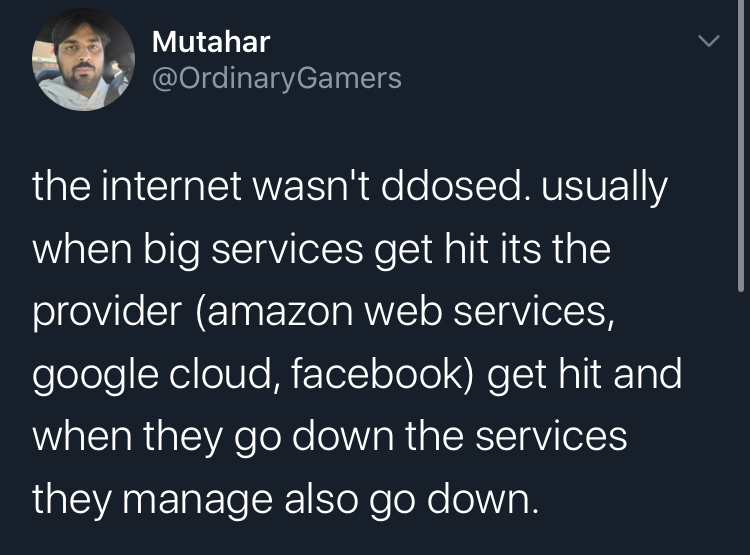 internet  DDoS cloudflare education is a pyramid scheme - Mutahar the internet wasn't ddosed, usually when big services get hit its the provider amazon web services, google cloud, facebook get hit and when they go down the services they manage also go dow