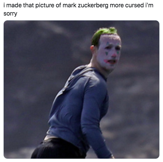 photo caption - i made that picture of mark zuckerberg more cursed i'm sorry