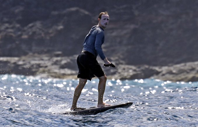 Mark Zuckerberg spotted riding an electric surfboard in Hawaii, while wearing way too much sunscreen on his face