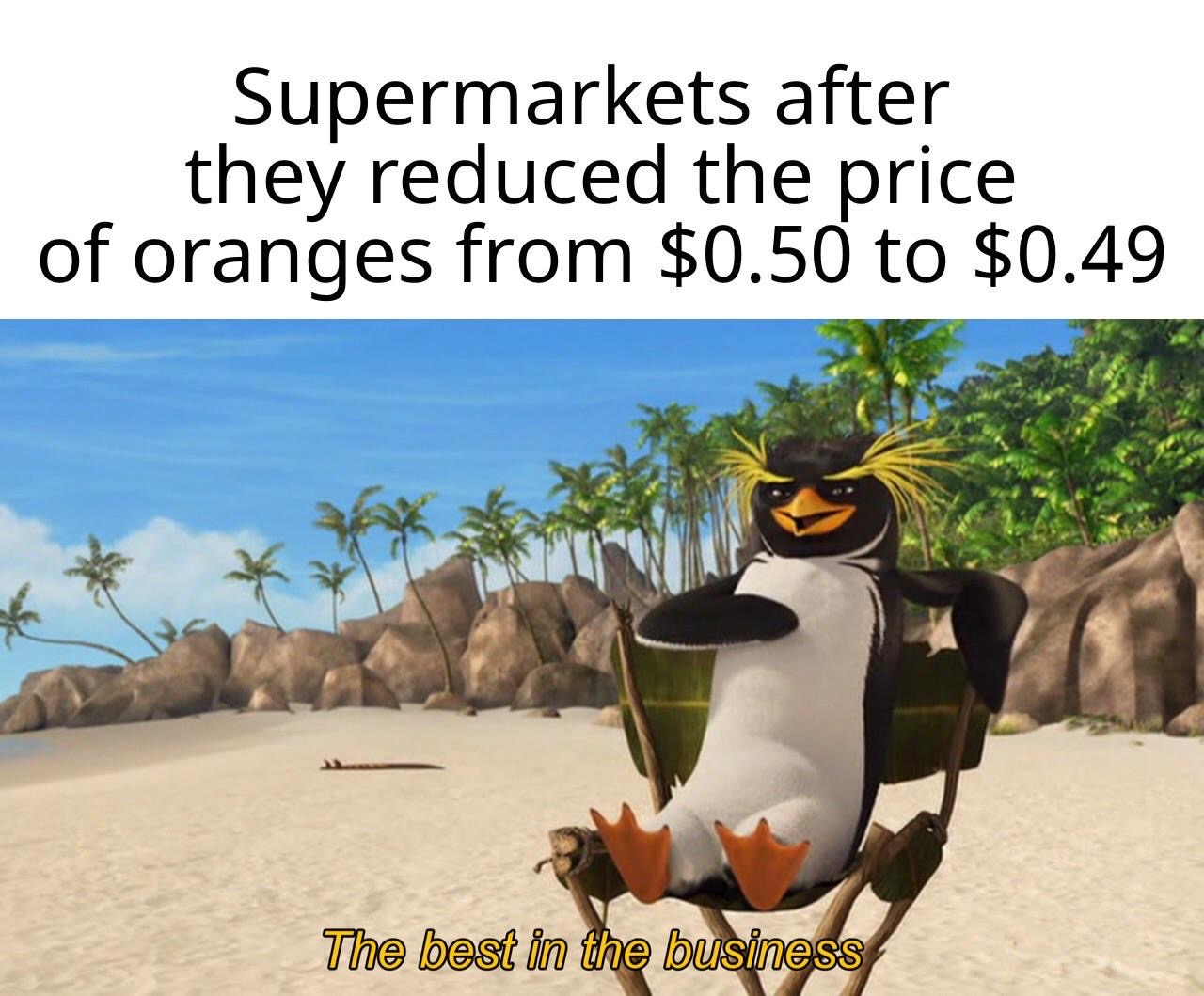 dank memes dank meme - fauna - Supermarkets after they reduced the price of oranges from $0.50 to $0.49 The best in the business