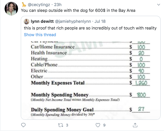 document - . 23h You can sleep outside with the dog for 600$ in the Bay Area lynn dewitt Jul 18 this is proof that rich people are so incredibly out of touch with reality Show this thread CarHome Insurance. Health Insurance... Heating CablePhone Electric 