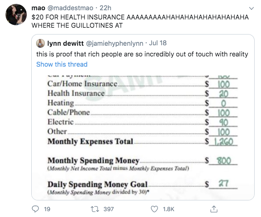 document - mao 22h $20 For Health Insurance Aaaaaaaaahahahahahahahahaha Where The Guillotines At lynn dewitt . Jul 18 this is proof that rich people are so incredibly out of touch with reality Show this thread CarHome Insurance. Health Insurance Heating C