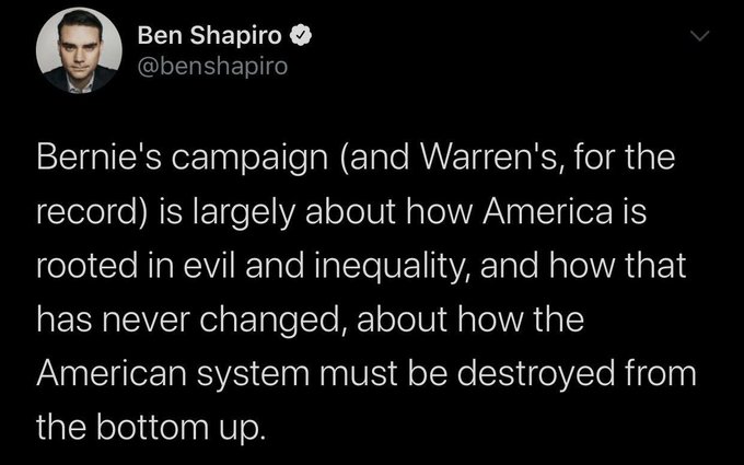 banks made in overdraft fees - Ben Shapiro Bernie's campaign and Warren's, for the record is largely about how America is rooted in evil and inequality, and how that has never changed, about how the American system must be destroyed from the bottom up.