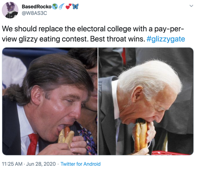 glizzy - joe biden glizzy guzzler - BasedRocko We should replace the electoral college with a payper view glizzy eating contest. Best throat wins. Twitter for Android