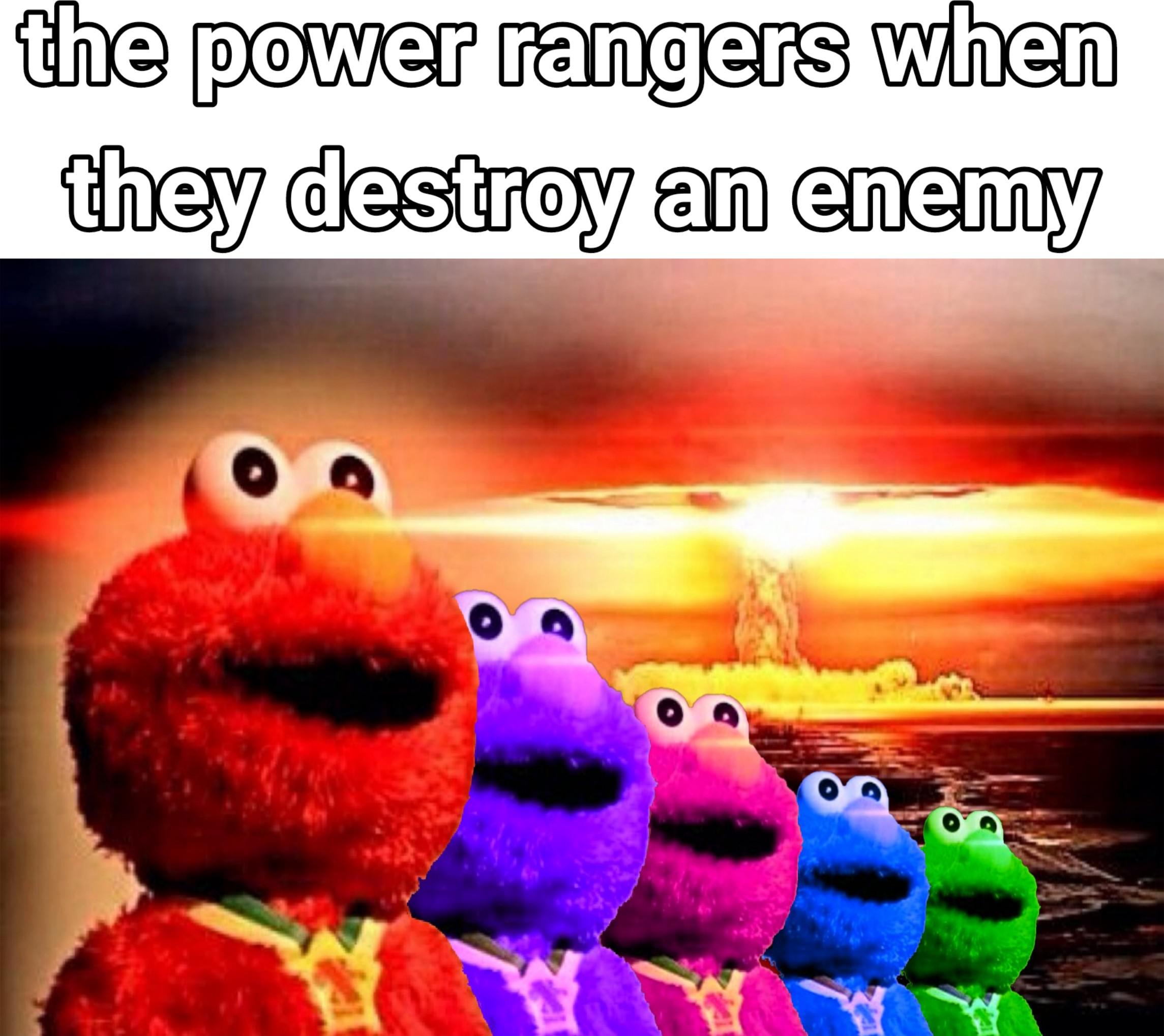 nuclear bomb meme - the power rangers when they destroy an enemy